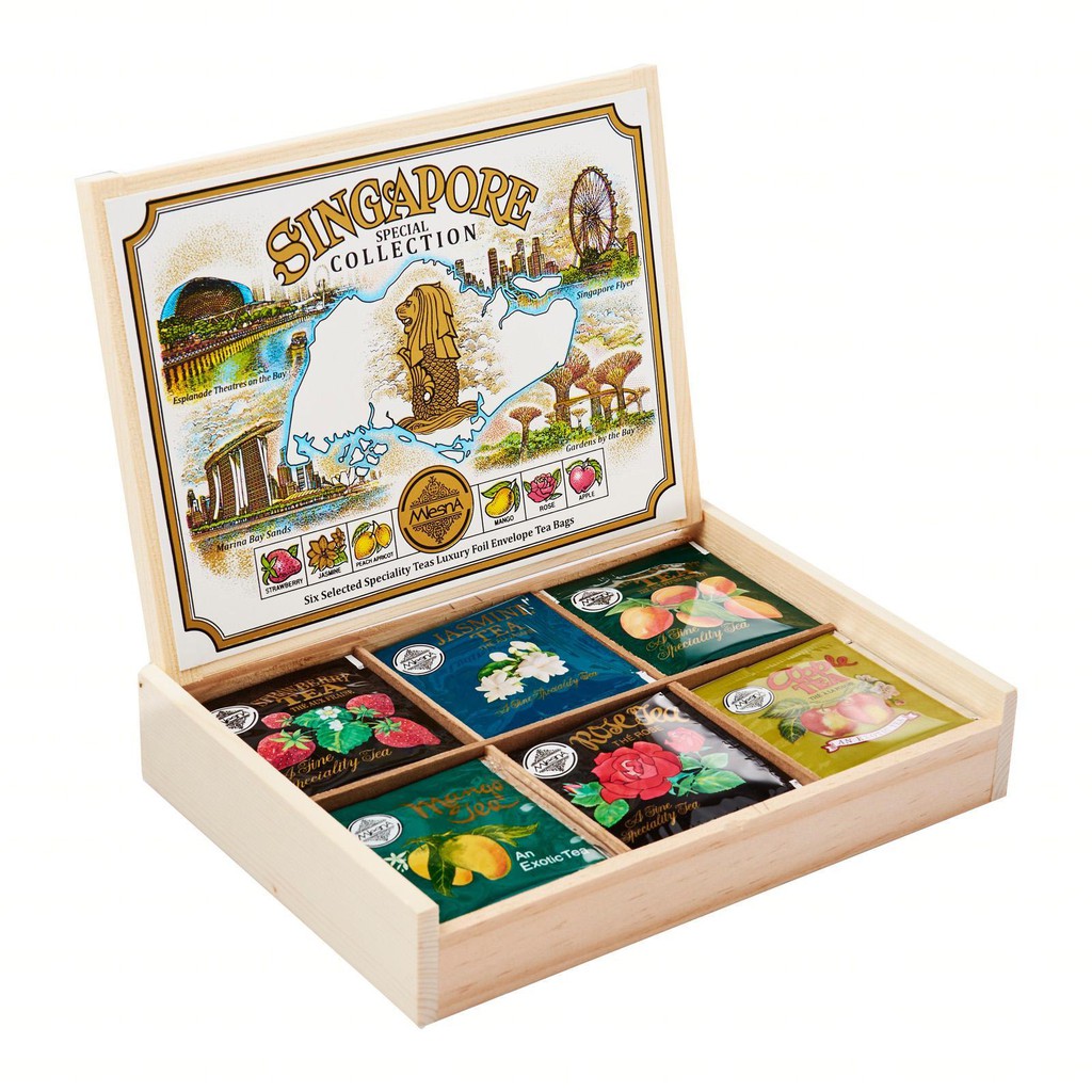 Singapore speciality tea collection in a wooden gift box